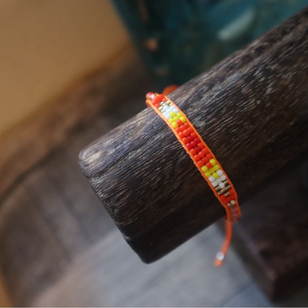 Aztec Beaded Bracelet with Orange and yellow accents